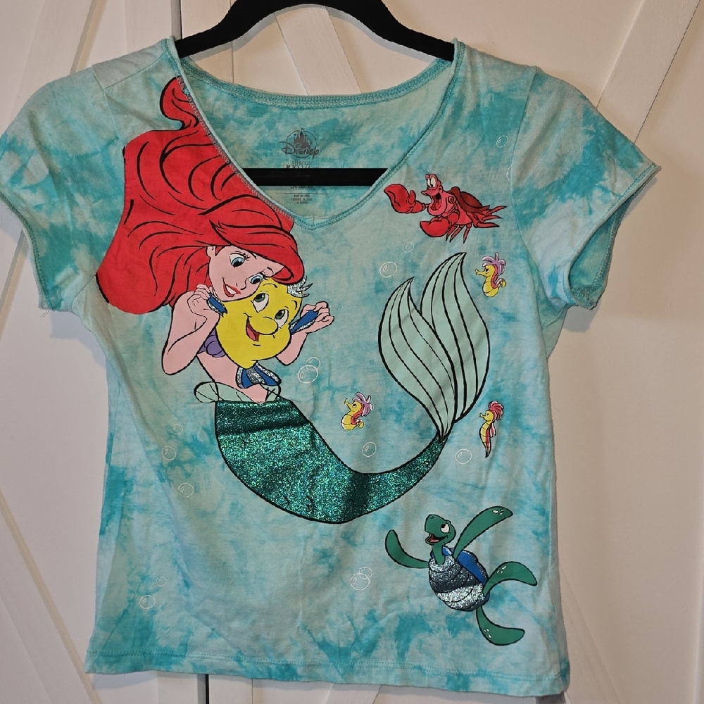 New Disney The Little Mermaid Aqua Tie-Dye Tee with Ariel's Glitter Tail
